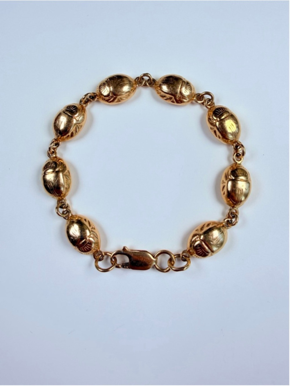 14K Solid Yellow Gold 3D Scarab Egyptian Revival Petrvs Custom Heavy Bracelet
